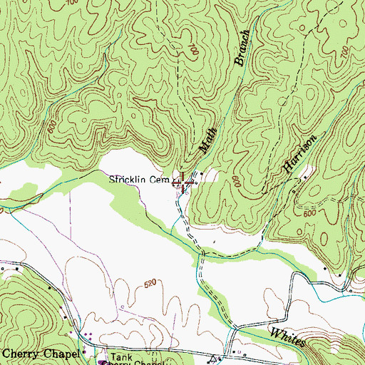 Topographic Map of Stricklin Cemetery, TN