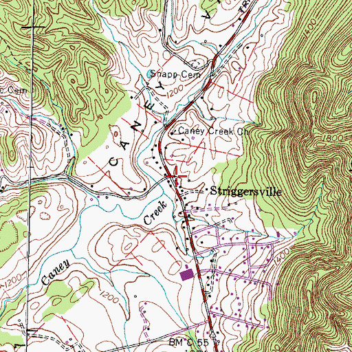 Topographic Map of Striggersville, TN
