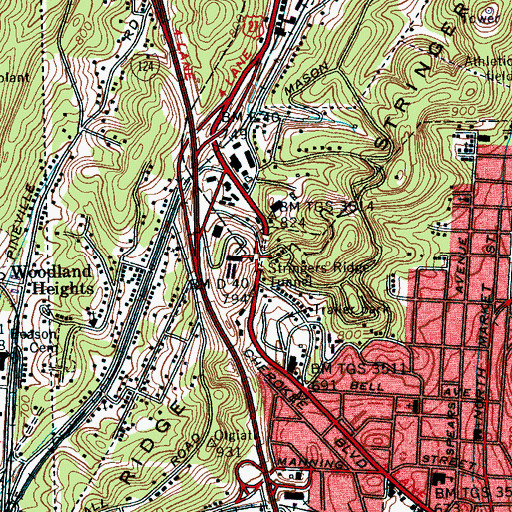 Topographic Map of Stringers Ridge Tunnel, TN