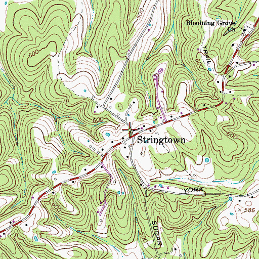 Topographic Map of Stringtown, TN