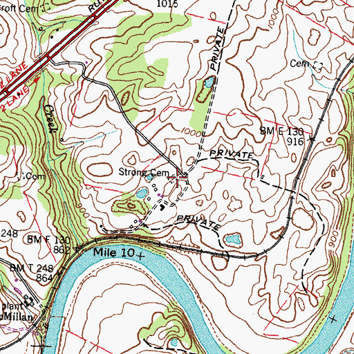 Topographic Map of Strong Cemetery, TN