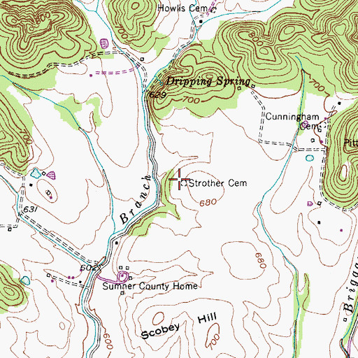 Topographic Map of Strother Cemetery, TN