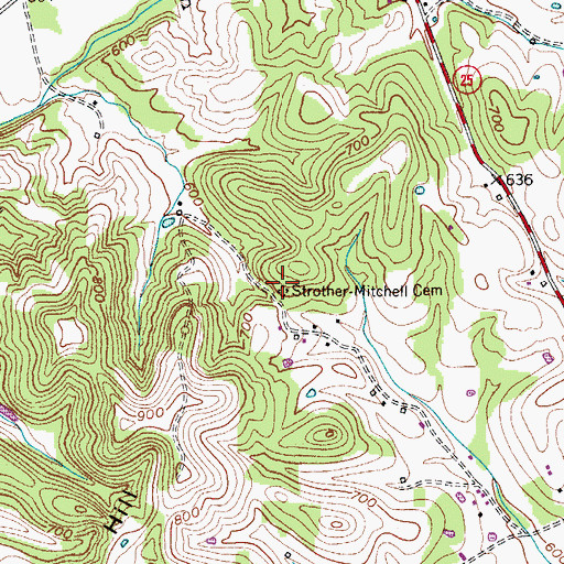 Topographic Map of Strother-Mitchell Cemetery, TN