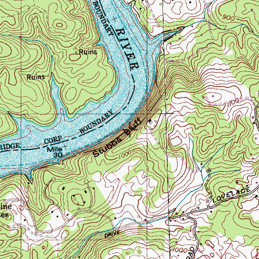 Topographic Map of Stubbs Bluff, TN