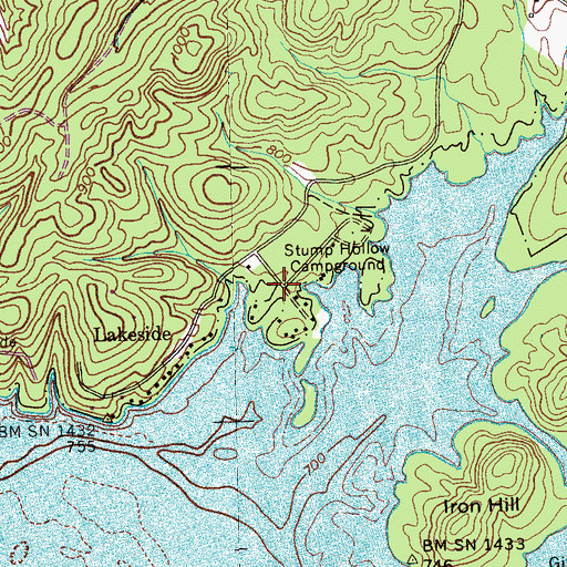 Topographic Map of Stump Hollow Campground, TN