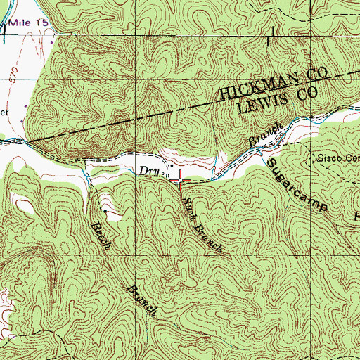 Topographic Map of Suck Branch, TN