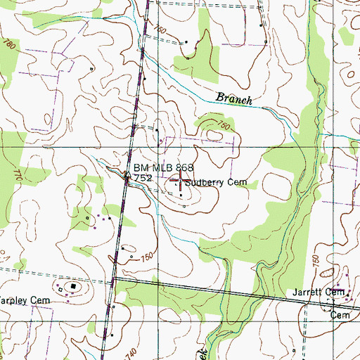 Topographic Map of Sudberry Cemetery, TN