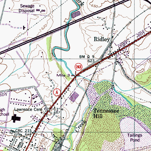 Topographic Map of Sugar Creek, TN