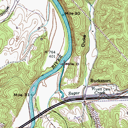 Topographic Map of Sugar Creek, TN