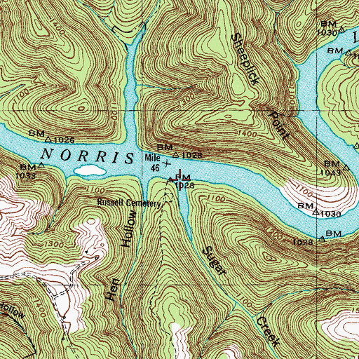 Topographic Map of Sugar Creek Hollow, TN