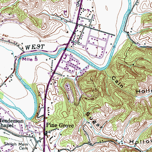 Topographic Map of Sugar Hollow, TN
