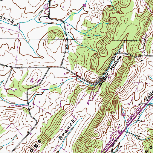 Topographic Map of Sugar Hollow, TN