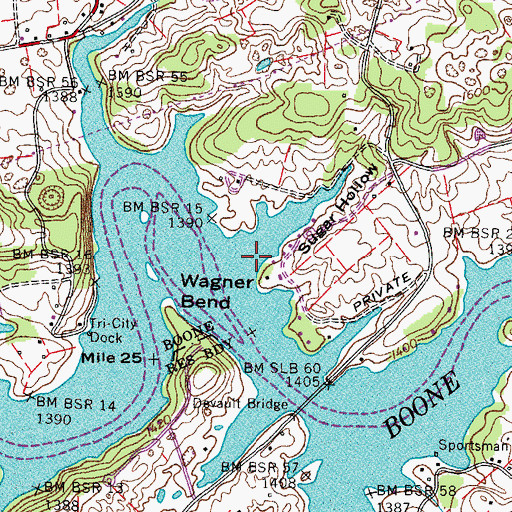 Topographic Map of Sugar Hollow, TN