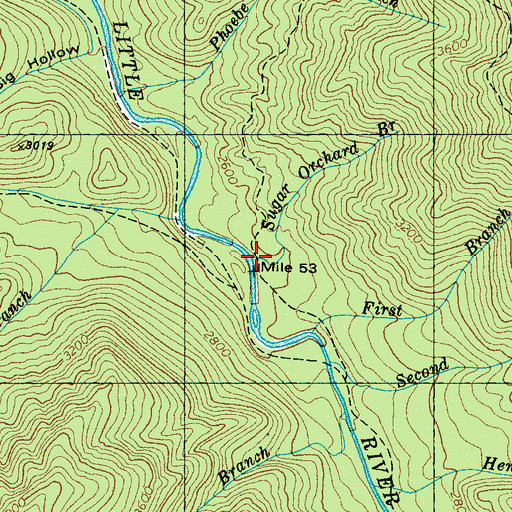 Topographic Map of Sugar Orchard Branch, TN