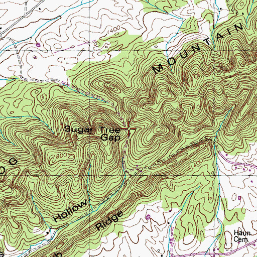 Topographic Map of Sugar Tree Gap, TN