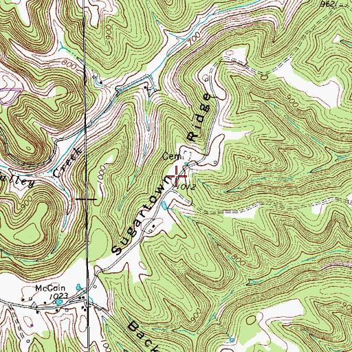 Topographic Map of Sugartown Ridge, TN