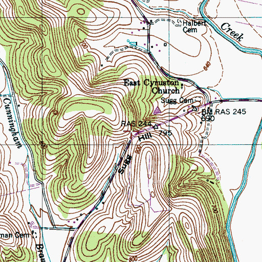 Topographic Map of Sugg Hill, TN