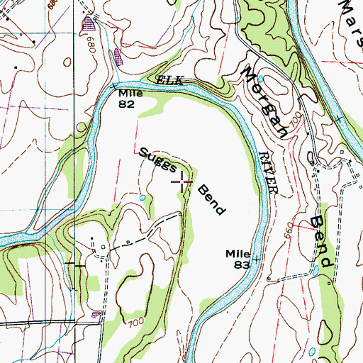 Topographic Map of Suggs Bend, TN