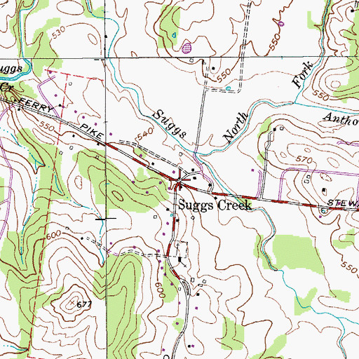 Topographic Map of Suggs Creek, TN
