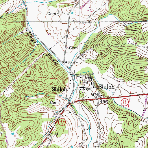 Topographic Map of Sullivan Branch, TN