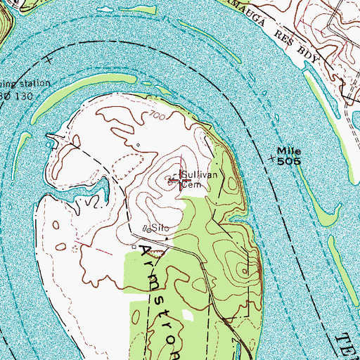 Topographic Map of Sullivan Cemetery, TN