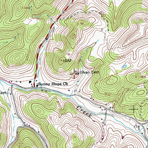 Topographic Map of Sullivan Cemetery, TN