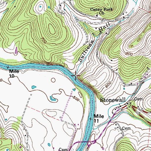 Topographic Map of Sullivan Hall Branch, TN