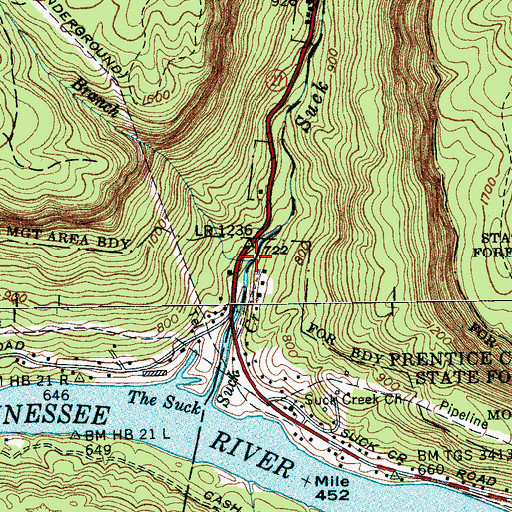 Topographic Map of Sulphur Branch, TN
