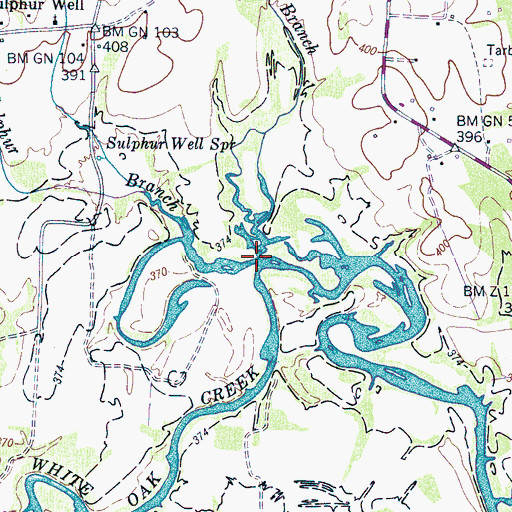 Topographic Map of Sulphur Branch, TN