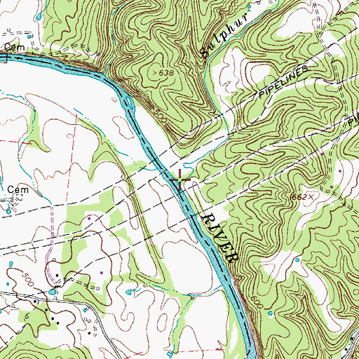 Topographic Map of Sulphur Creek, TN