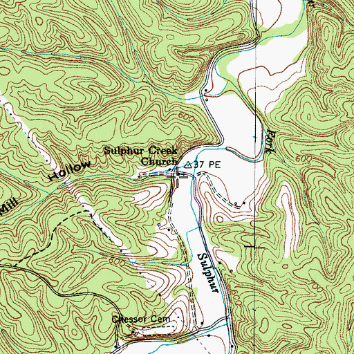 Topographic Map of Sulphur Creek Church, TN