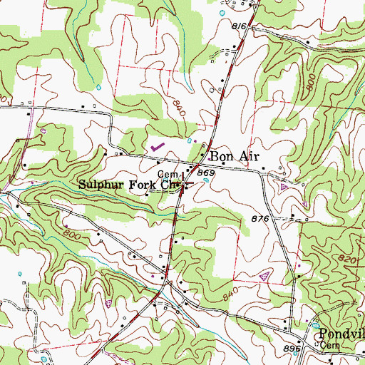 Topographic Map of Sulphur Fork Church, TN