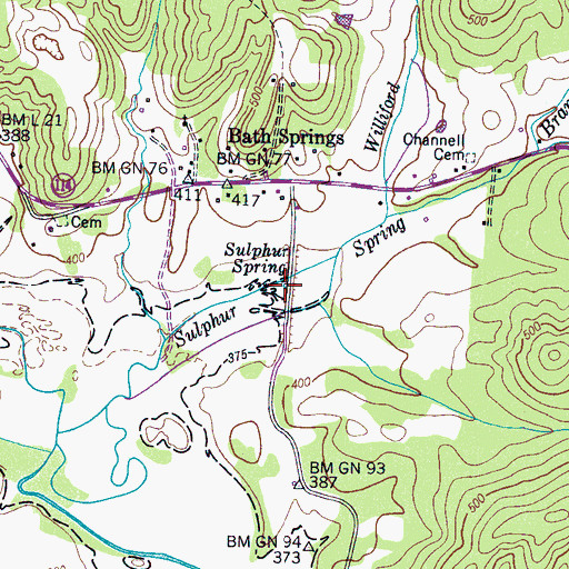 Topographic Map of Sulphur Spring, TN