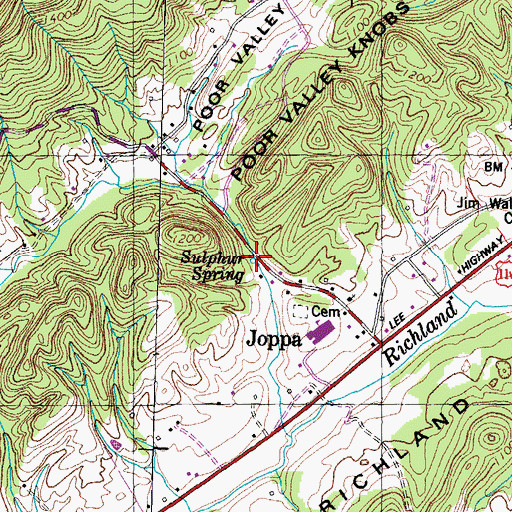 Topographic Map of Sulphur Spring, TN