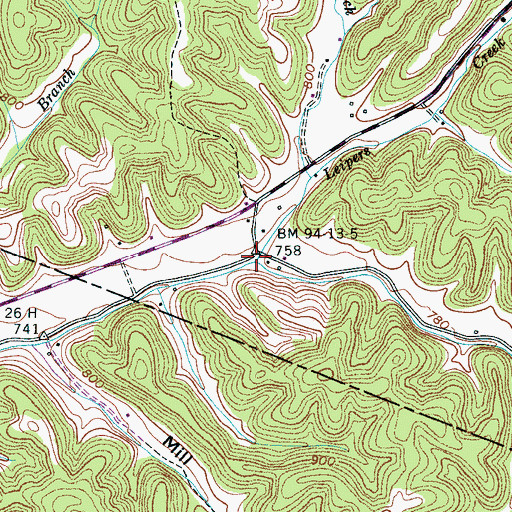 Topographic Map of Sulphur Spring Branch, TN