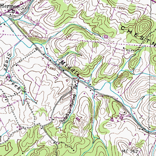 Topographic Map of Sulphur Spring Branch, TN