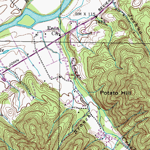 Topographic Map of Sulphur Spring Branch, TN