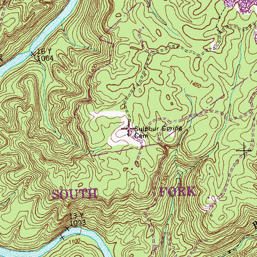 Topographic Map of Sulphur Spring Cemetery, TN