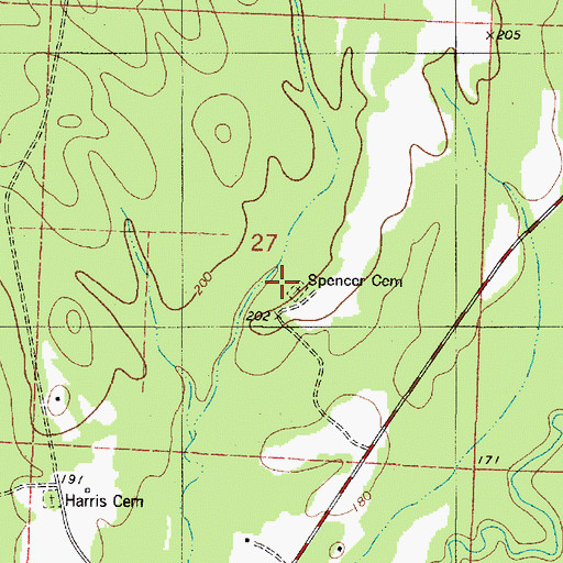 Topographic Map of Spencer Cemetery, AL