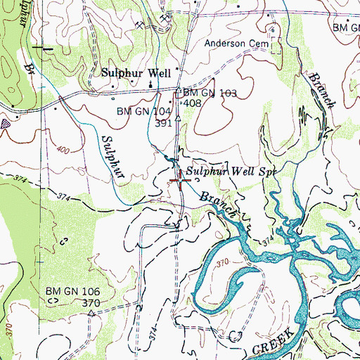 Topographic Map of Sulphur Well Spring, TN