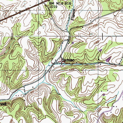 Topographic Map of Sumac, TN