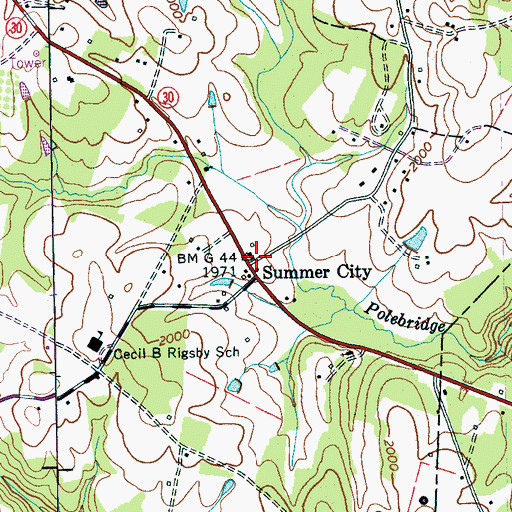 Topographic Map of Summer City, TN
