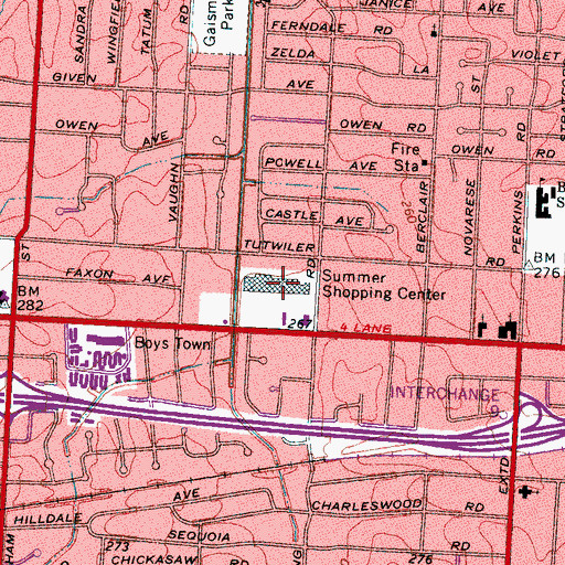 Topographic Map of Summer Shopping Center, TN