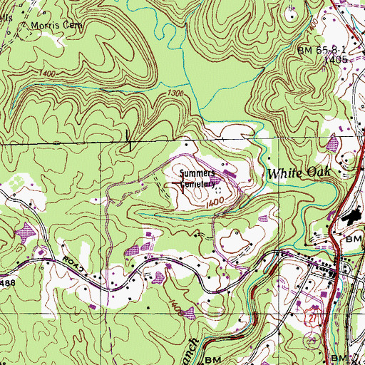 Topographic Map of Summers Cemetery, TN