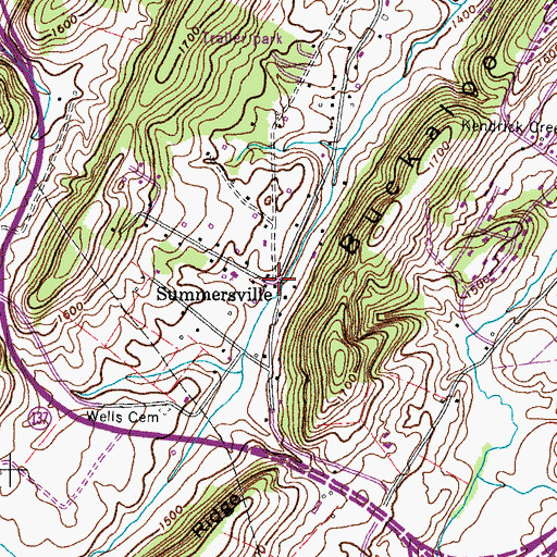 Topographic Map of Summersville, TN