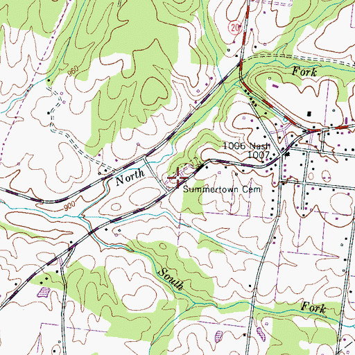 Topographic Map of Summertown Cemetery, TN