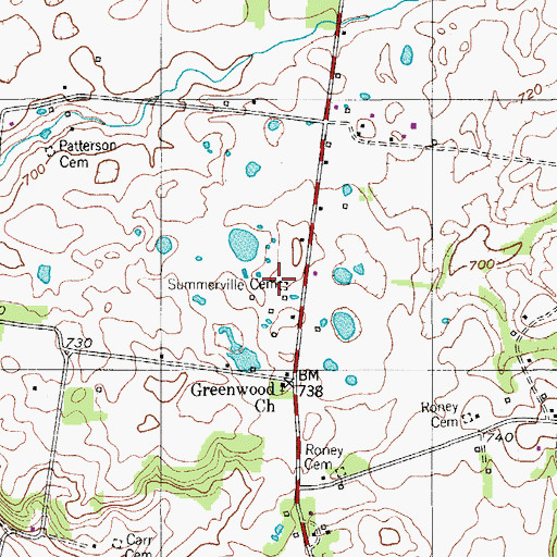 Topographic Map of Summerville Cemetery, TN