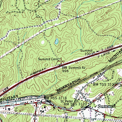 Topographic Map of Summit Cemetery, TN