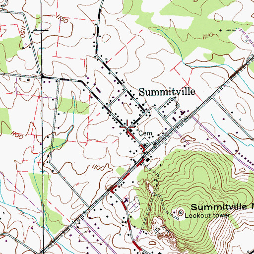 Topographic Map of Summitville, TN