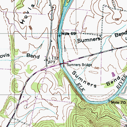 Topographic Map of Sumners Bridge, TN